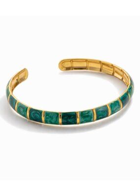 New! Sol Gold Plated Emerald Green Colorblock Colorful Cuff Bracelet NWOT
